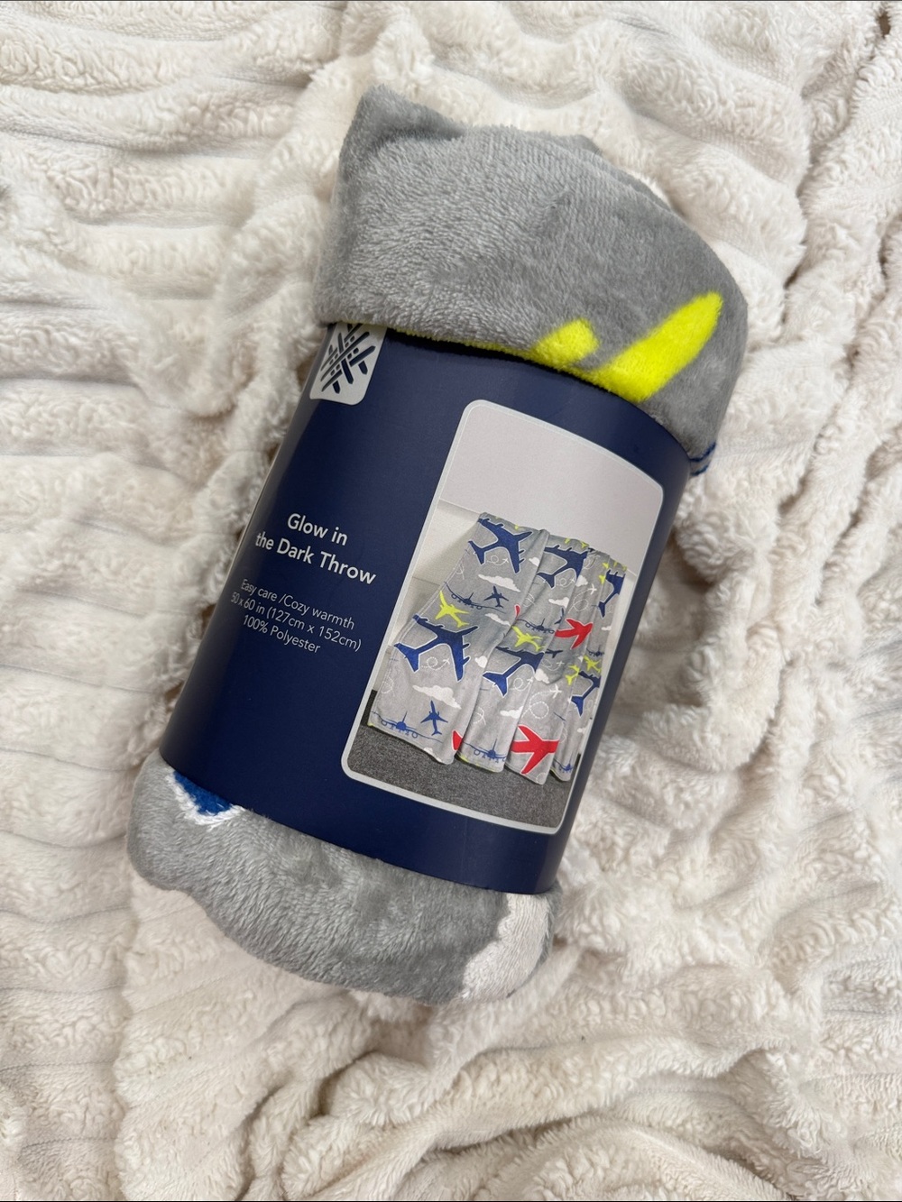 Glow-in-the-Dark Airplane Throw Blanket - Gray with Yellow Accents